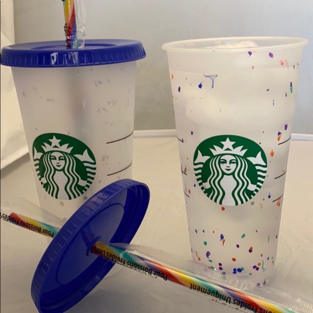 STARBUCKS REUSABLE CONFETTI CUPS (2) CHANGE COLORS